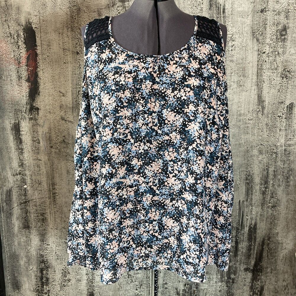 Torrid Floral Layered Chiffon Crochet Tank Top Womens Size 5 Black whimsigoth
